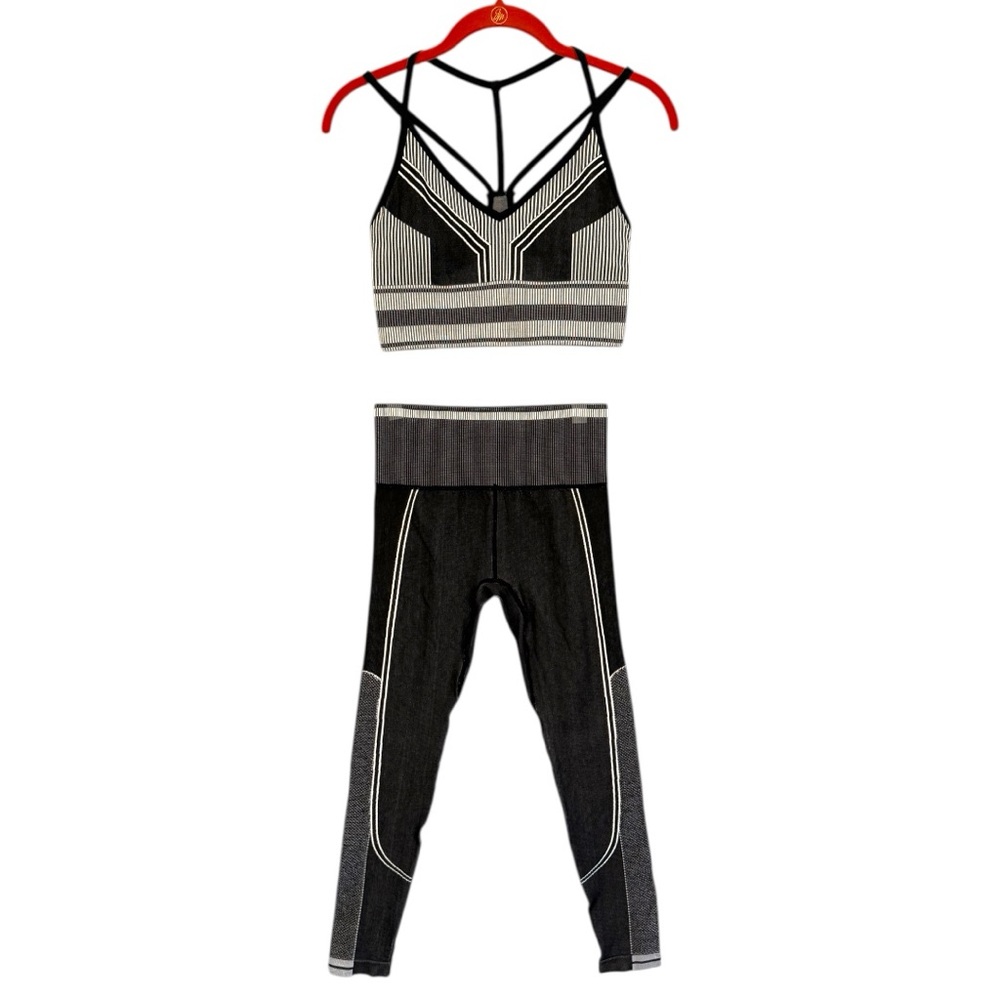 Betsey Johnson Monochrome Striped Bralette and Legging Set